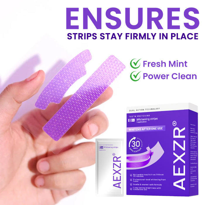 AEXZR® V34 Whitening Strips⚡ The 30-Minute White Rescue: See Results Before Your Mirror Fogs Up.