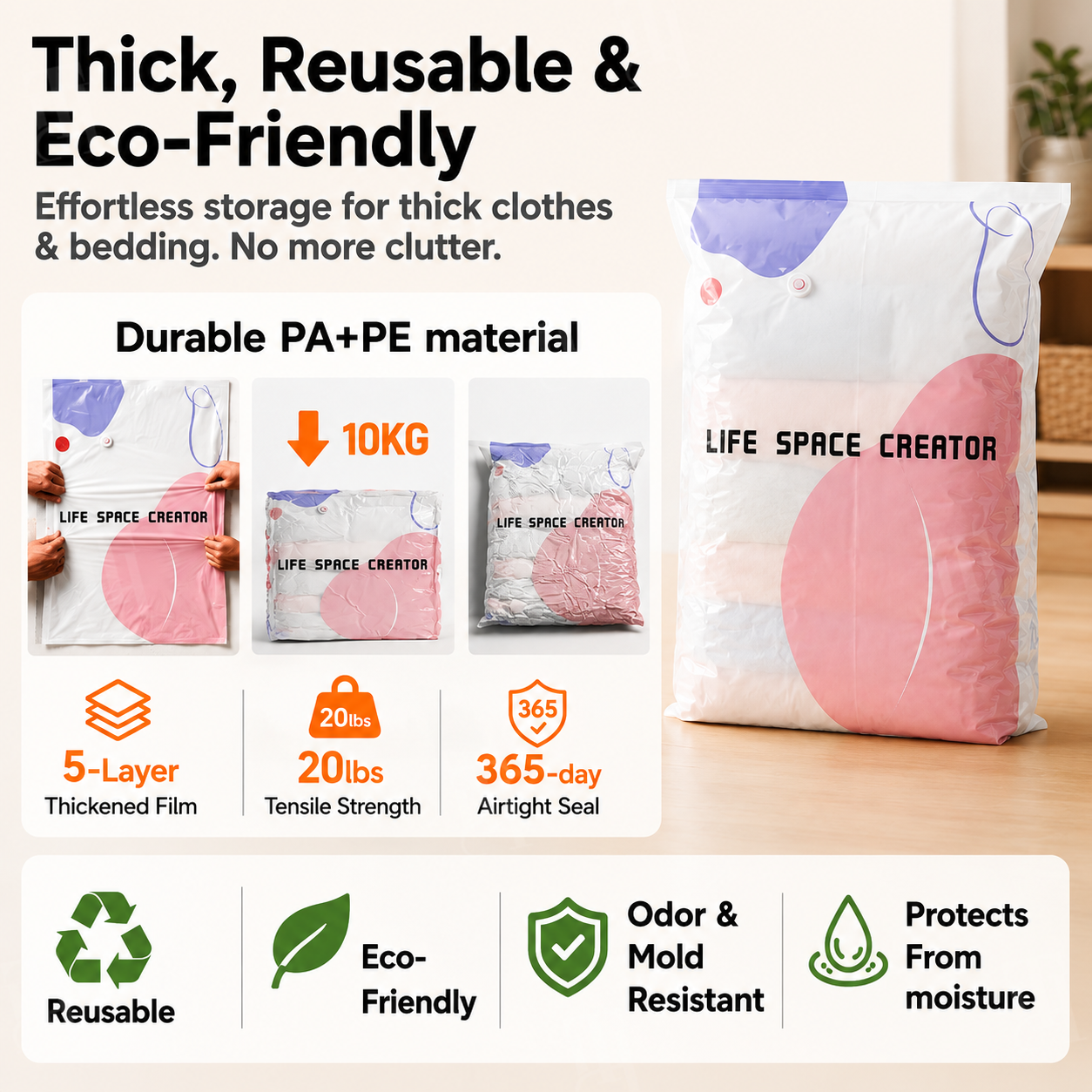 No-Pump 3D Vacuum Storage Bags