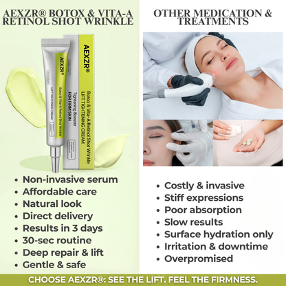 AEXZR® Botox & Vita-A Retinol Shot Wrinkle - Lift Tightening Cream ✨ The Micro-Infusion Revolution: Fills & Smooths Wrinkles at The Source for a 10-Year-Younger Look.