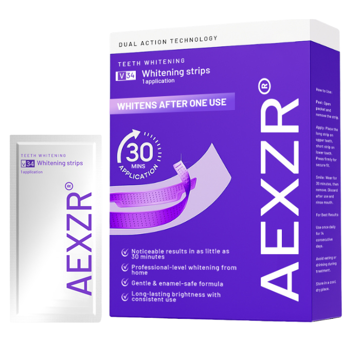 AEXZR® V34 Whitening Strips⚡ The 30-Minute White Rescue: See Results Before Your Mirror Fogs Up.